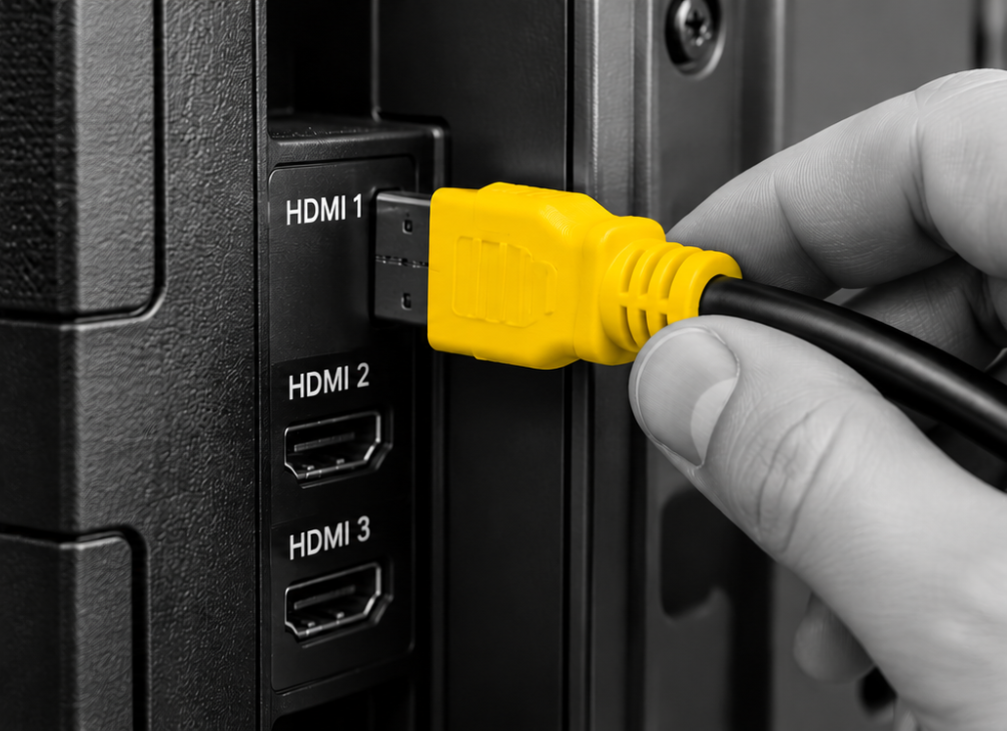 Câble HDMI branché à une télévision