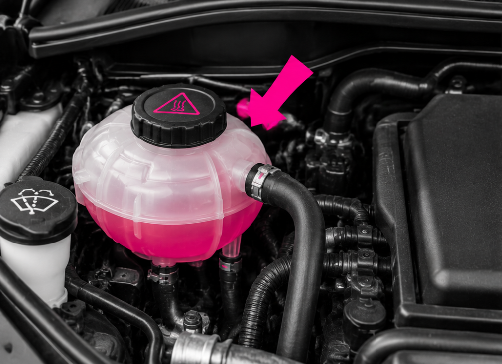 Vase d'expansion dans un compartiment moteur